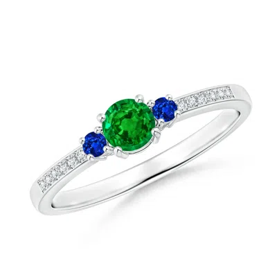 ANGARA CLASSIC THREE STONE EMERALD AND BLUE SAPPHIRE ENGAGEMENT RING