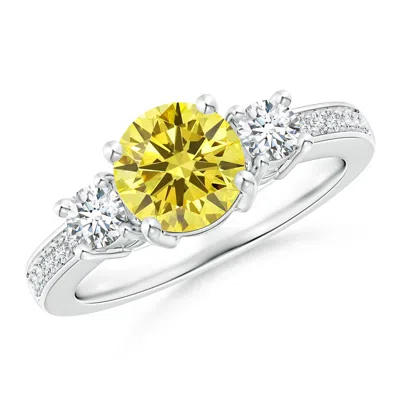 ANGARA CLASSIC THREE STONE FANCY INTENSE YELLOW AND WHITE DIAMOND RING