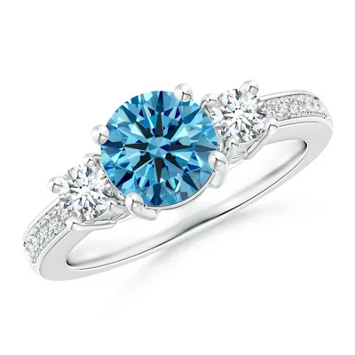 ANGARA CLASSIC THREE STONE LAB-GROWN FANCY INTENSE BLUE AND WHITE DIAMOND RING