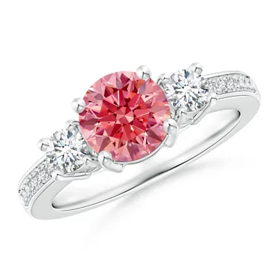 ANGARA CLASSIC THREE STONE LAB-GROWN FANCY INTENSE PINK AND WHITE DIAMOND RING