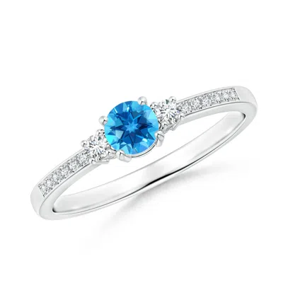 ANGARA CLASSIC THREE STONE SWISS BLUE TOPAZ AND DIAMOND RING