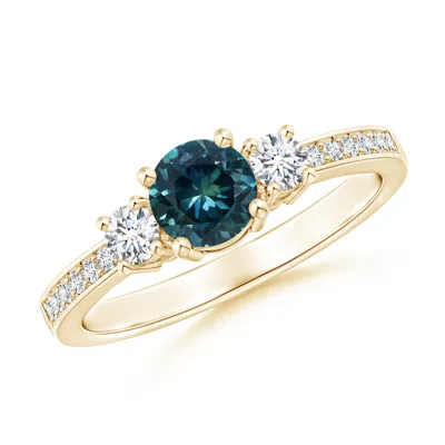 ANGARA CLASSIC THREE STONE TEAL MONTANA SAPPHIRE AND DIAMOND RING