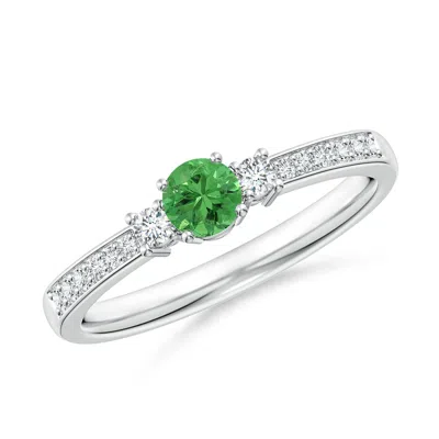 ANGARA CLASSIC THREE STONE TSAVORITE AND DIAMOND RING