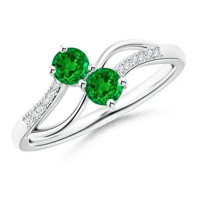 ANGARA CLASSIC TWO STONE EMERALD BYPASS SPLIT SHANK RING
