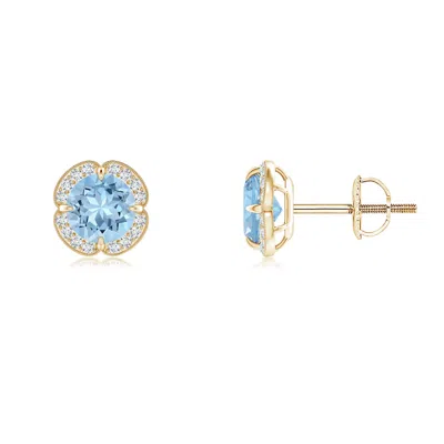 ANGARA CLAW-SET AQUAMARINE CLOVER STUD EARRINGS