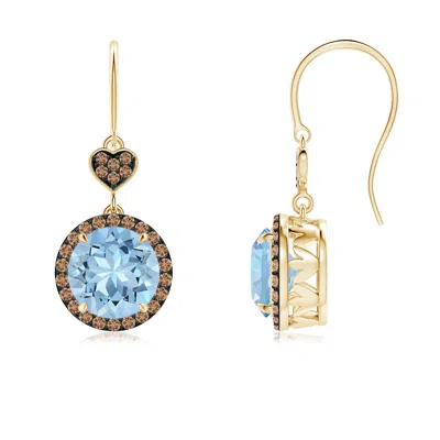 ANGARA CLAW-SET AQUAMARINE DANGLE EARRINGS WITH COFFEE DIAMONDS