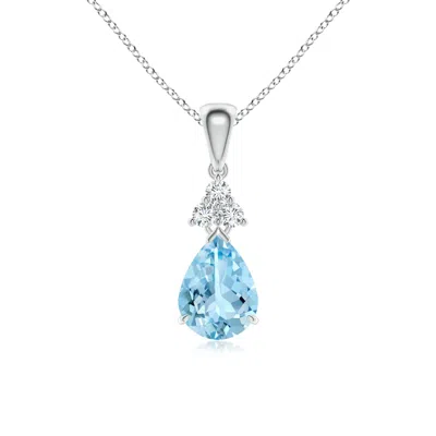 ANGARA CLAW-SET AQUAMARINE DROP PENDANT WITH TRIO DIAMONDS