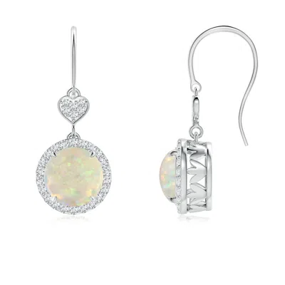 ANGARA CLAW-SET CABOCHON OPAL DANGLE EARRINGS WITH HEART MOTIF