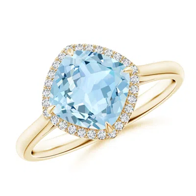 ANGARA CLAW-SET CUSHION AQUAMARINE ENGAGEMENT RING WITH HALO