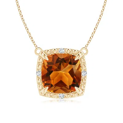 ANGARA CLAW-SET CUSHION CITRINE BEADED HALO NECKLACE