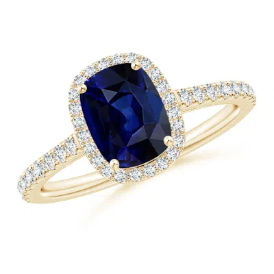 ANGARA CLAW SET CUSHION-CUT BLUE SAPPHIRE RING WITH DIAMONDS