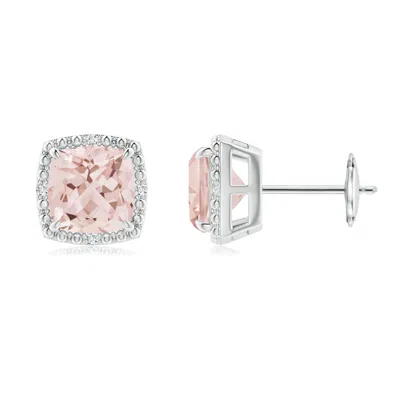 ANGARA CLAW-SET CUSHION MORGANITE BEADED HALO STUD EARRINGS