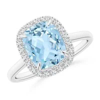 ANGARA CLAW-SET CUSHION RECTANGULAR AQUAMARINE CATHEDRAL STYLE COCKTAIL RING