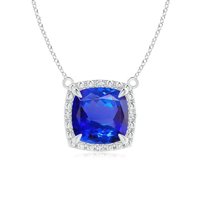 ANGARA CLAW-SET CUSHION TANZANITE BEADED HALO NECKLACE