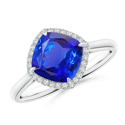 ANGARA CLAW-SET CUSHION TANZANITE COCKTAIL HALO RING