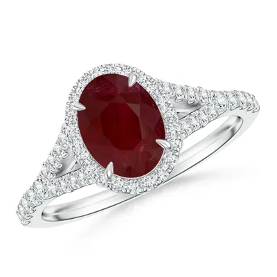 ANGARA CLAW-SET GIA CERTIFIED OVAL RUBY SPLIT SHANK HALO RING