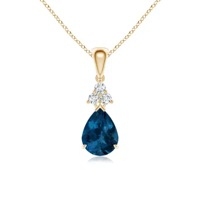 ANGARA CLAW-SET LONDON BLUE TOPAZ DROP PENDANT WITH TRIO DIAMONDS