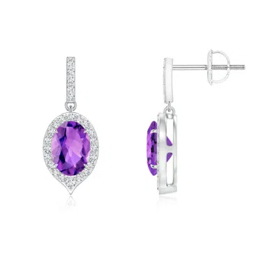 ANGARA CLAW-SET OVAL AMETHYST AND DIAMOND HALO EARRINGS