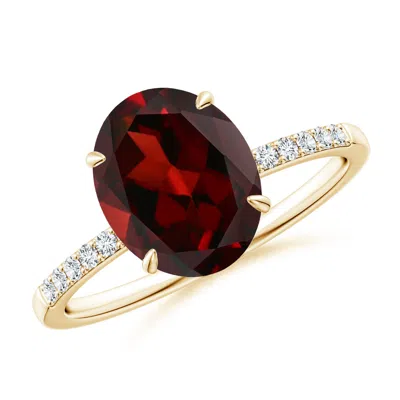 ANGARA CLAW-SET OVAL GARNET RING WITH DIAMONDS