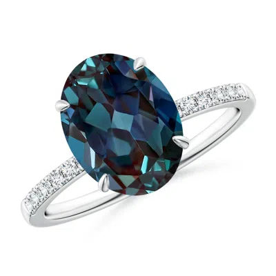ANGARA CLAW-SET OVAL LAB-GROWN ALEXANDRITE RING WITH DIAMONDS