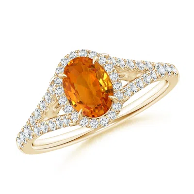 ANGARA CLAW-SET OVAL ORANGE SAPPHIRE SPLIT SHANK HALO RING