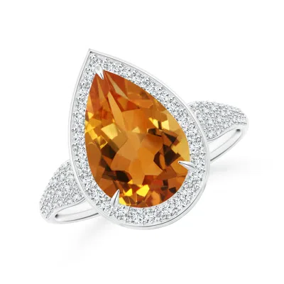 ANGARA CLAW-SET PEAR CITRINE COCKTAIL HALO RING WITH DIAMONDS