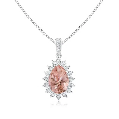 ANGARA CLAW-SET PEAR MORGANITE AND DIAMOND FLORAL PENDANT
