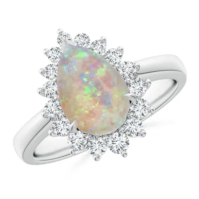 ANGARA CLAW-SET PEAR OPAL RING WITH DIAMOND HALO