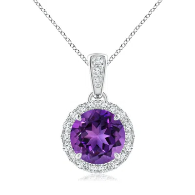 ANGARA CLAW-SET ROUND AMETHYST PENDANT WITH DIAMOND HALO