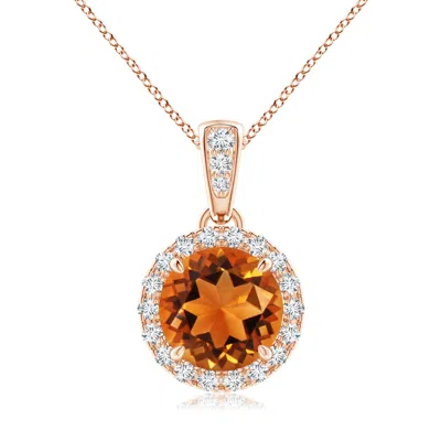 ANGARA CLAW-SET ROUND CITRINE PENDANT WITH DIAMOND HALO