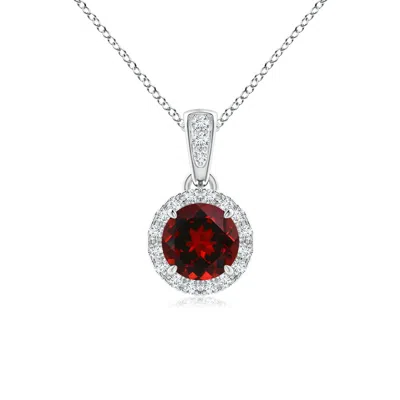 ANGARA CLAW-SET ROUND GARNET PENDANT WITH DIAMOND HALO