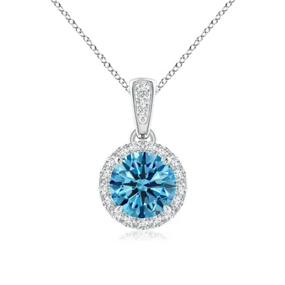 ANGARA CLAW-SET ROUND LAB-GROWN FANCY INTENSE BLUE DIAMOND PENDANT WITH HALO