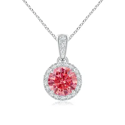 ANGARA CLAW-SET ROUND LAB-GROWN FANCY INTENSE PINK DIAMOND PENDANT WITH HALO