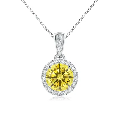 ANGARA CLAW-SET ROUND LAB-GROWN FANCY INTENSE YELLOW DIAMOND PENDANT WITH HALO