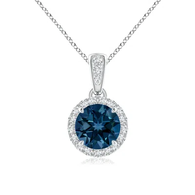 ANGARA CLAW-SET ROUND LONDON BLUE TOPAZ PENDANT WITH DIAMOND HALO