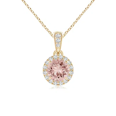 ANGARA CLAW-SET ROUND MORGANITE PENDANT WITH DIAMOND HALO PENDANT