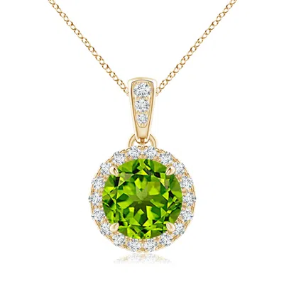 ANGARA CLAW-SET ROUND PERIDOT PENDANT WITH DIAMOND HALO