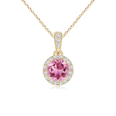 ANGARA CLAW-SET ROUND PINK TOURMALINE PENDANT WITH DIAMOND HALO