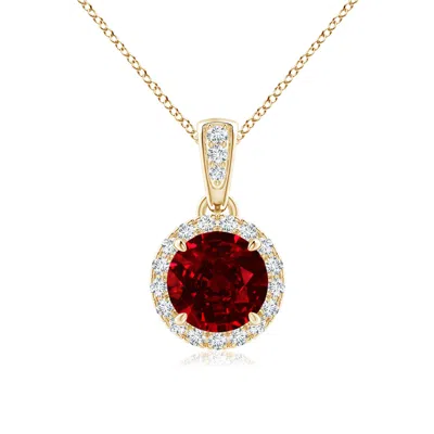ANGARA CLAW-SET ROUND RUBY PENDANT WITH DIAMOND HALO