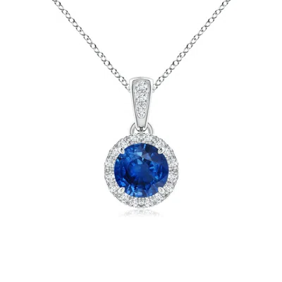 ANGARA CLAW-SET ROUND SAPPHIRE PENDANT WITH DIAMOND HALO