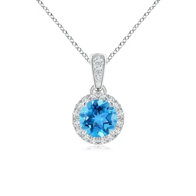 ANGARA CLAW-SET ROUND SWISS BLUE TOPAZ PENDANT WITH DIAMOND HALO