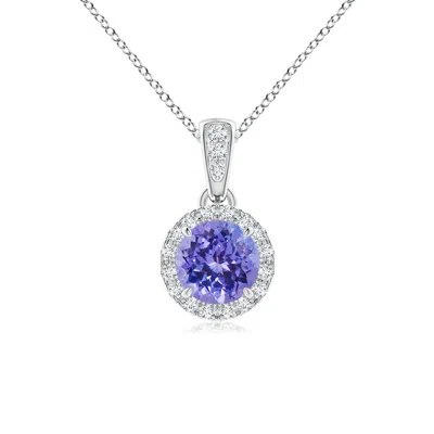 ANGARA CLAW-SET ROUND TANZANITE PENDANT WITH DIAMOND HALO