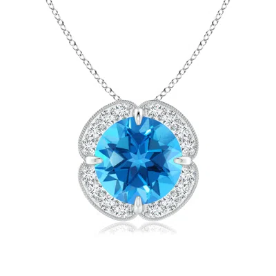 ANGARA CLAW-SET SWISS BLUE TOPAZ CLOVER PENDANT WITH DIAMOND HALO