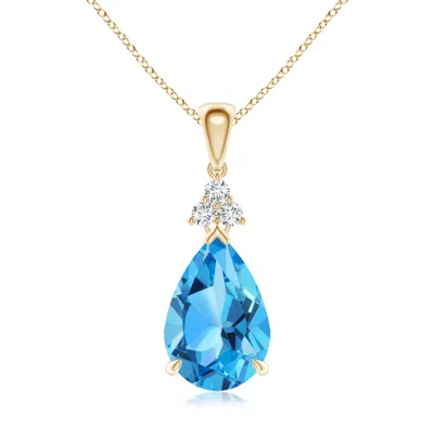 ANGARA CLAW-SET SWISS BLUE TOPAZ DROP PENDANT WITH TRIO DIAMONDS