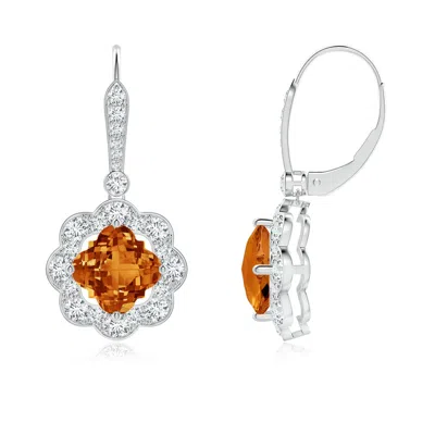ANGARA CLOVER-SHAPED CITRINE SCALLOPED HALO DROP EARRINGS