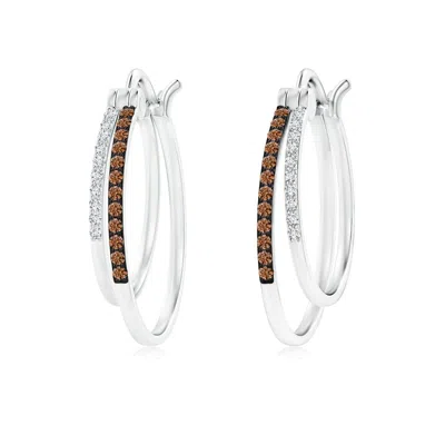 ANGARA COFFEE AND WHITE DIAMOND STUDDED DOUBLE HOOP EARRINGS