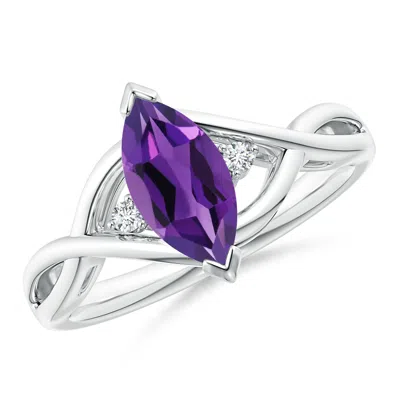 ANGARA CRISS-CROSS MARQUISE AMETHYST SOLITAIRE RING WITH DIAMONDS