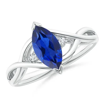 ANGARA CRISS-CROSS MARQUISE BLUE SAPPHIRE SOLITAIRE ENGAGEMENT RING WITH DIAMONDS