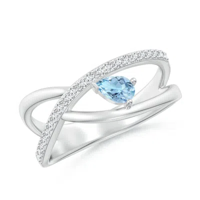 ANGARA CRISS CROSS PEAR SHAPED AQUAMARINE RING WITH DIAMOND ACCENTS