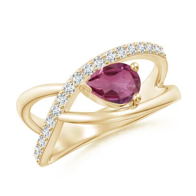 ANGARA CRISS CROSS PEAR SHAPED PINK TOURMALINE RING WITH DIAMOND ACCENTS